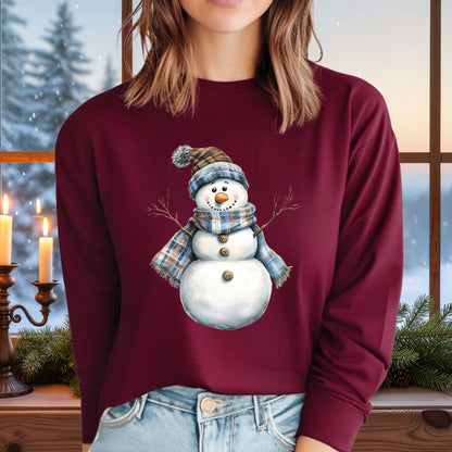 Country Blue Snowman Long Sleeve Tee