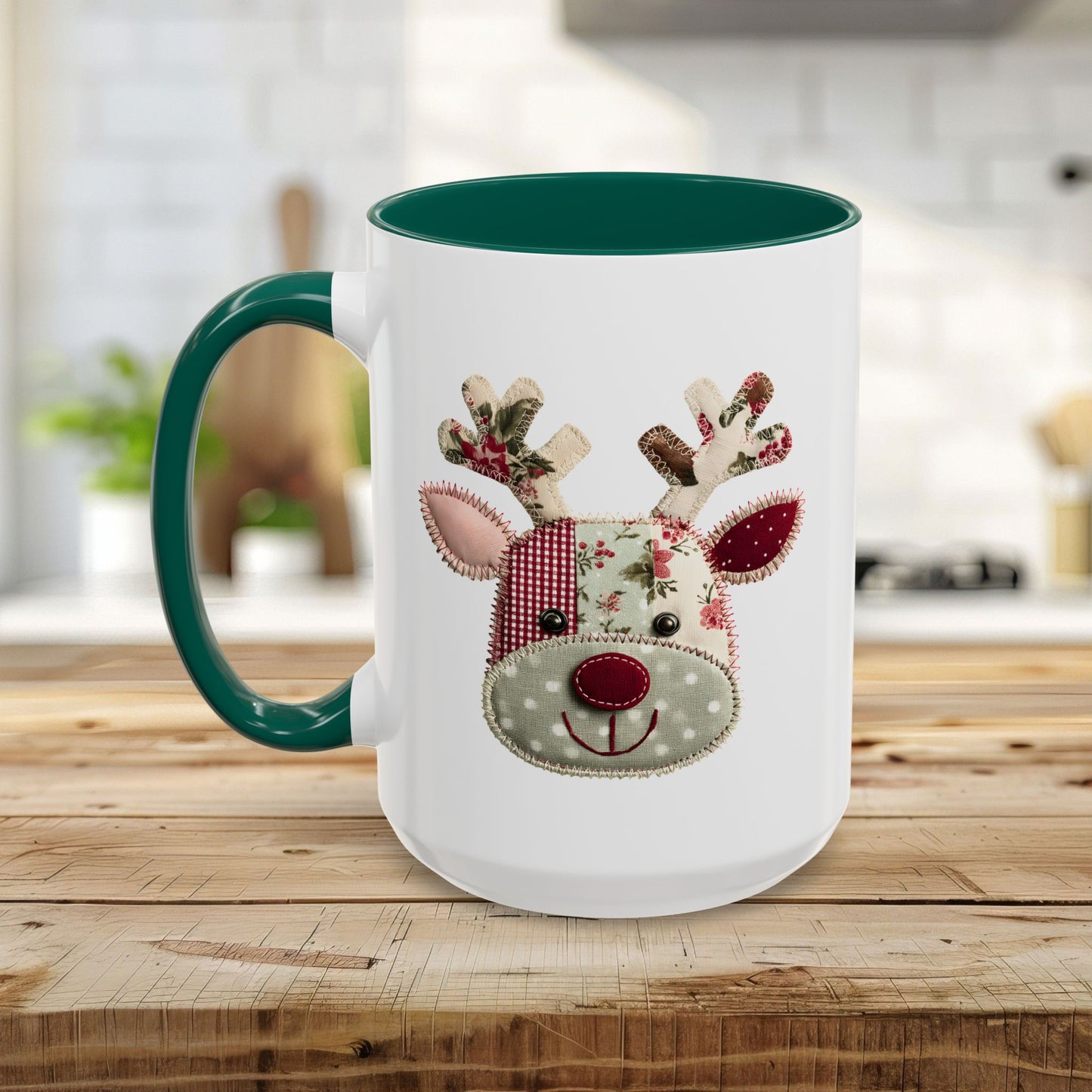 Country Christmas Patchwork Rudolph 11 & 15 oz. Mug