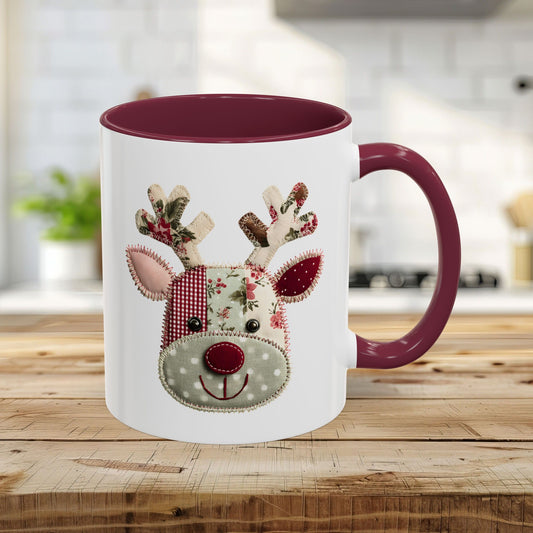 Country Christmas Patchwork Rudolph 11 & 15 oz. Mug