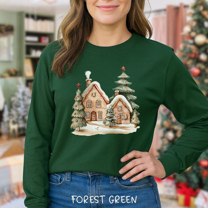 Cozy Holiday Gingerbread Houses Long Sleeve Tee