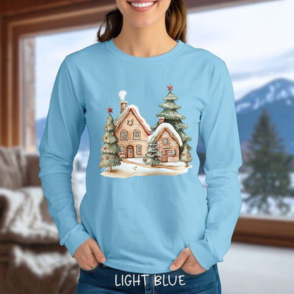 Cozy Holiday Gingerbread Houses Long Sleeve Tee