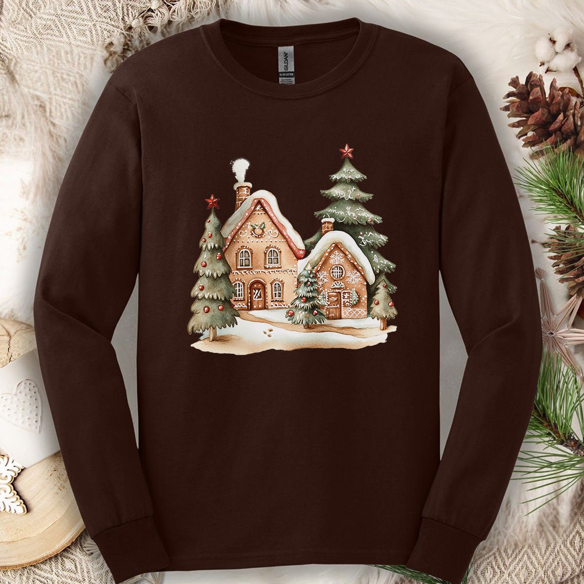 Cozy Holiday Gingerbread Houses Long Sleeve Tee