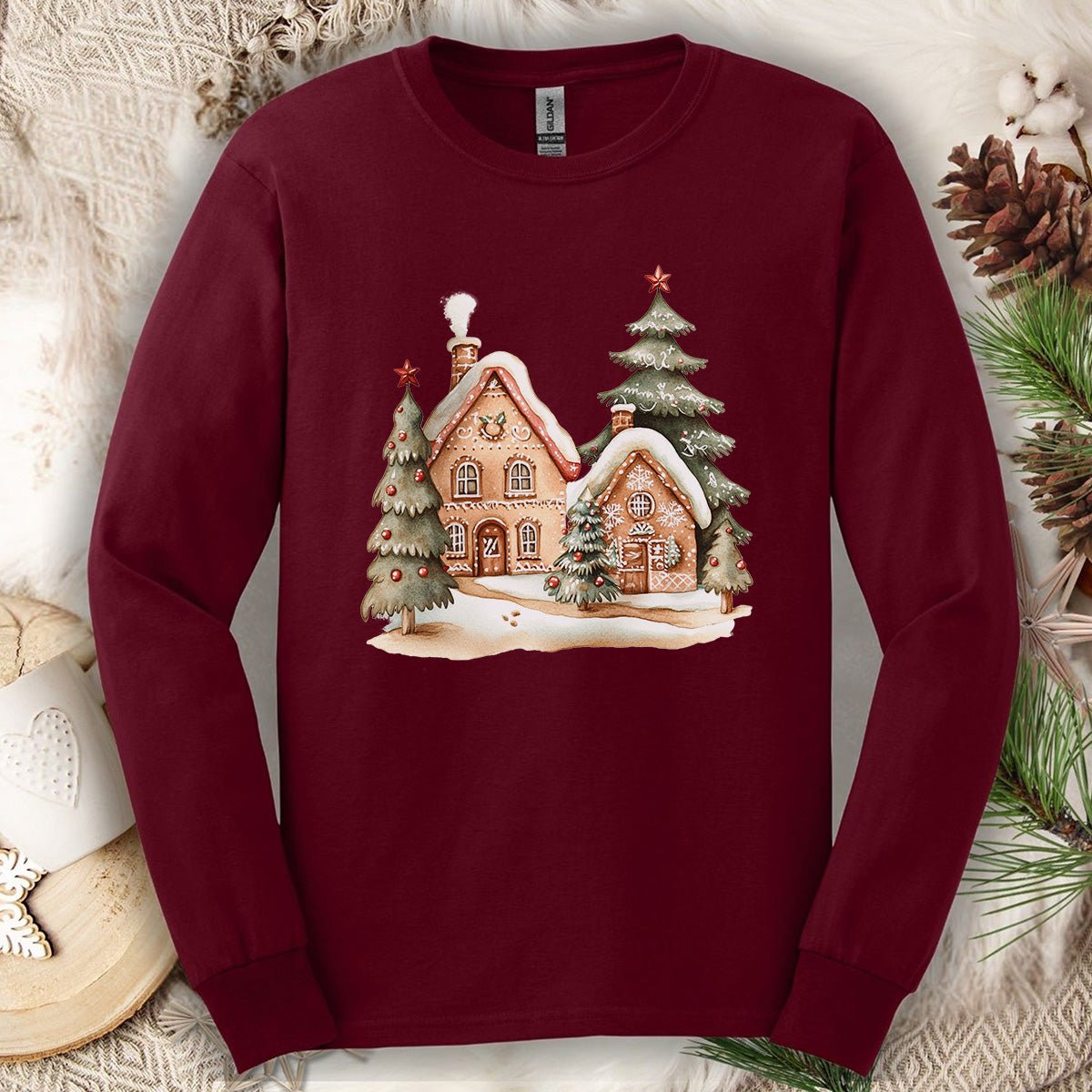 Cozy Holiday Gingerbread Houses Long Sleeve Tee
