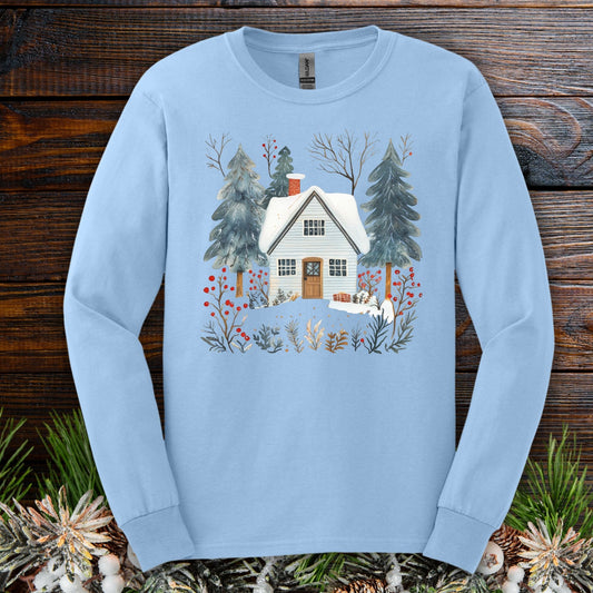 Cozy Nordic Winter Cabin Long Sleeve Tee