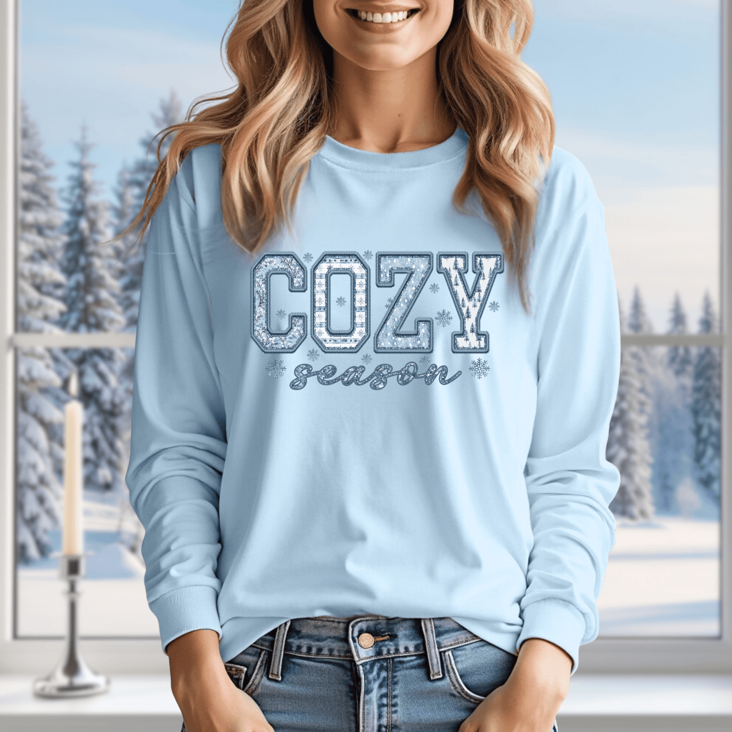 Cozy Season Faux Patchwork Long Sleeve Tee