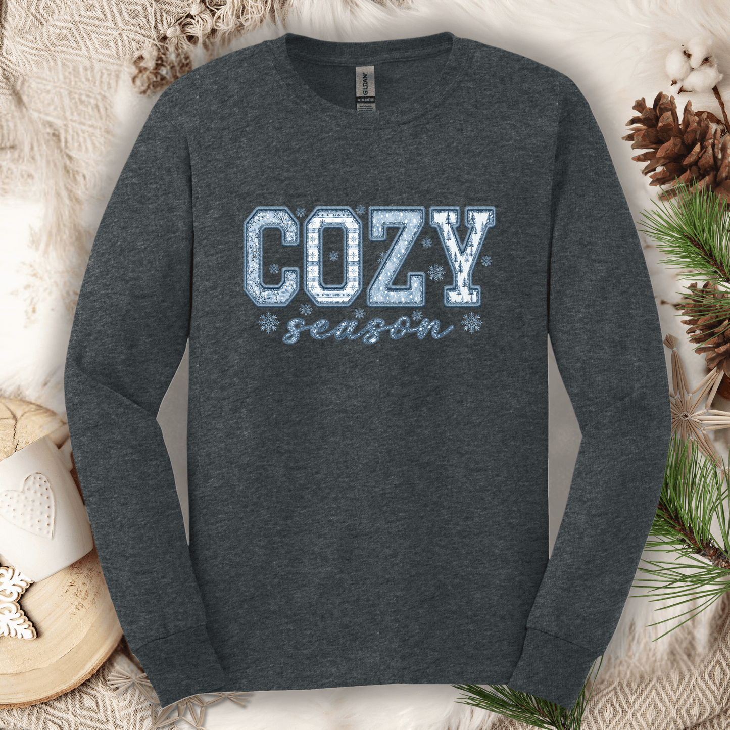 Cozy Season Faux Patchwork Long Sleeve Tee