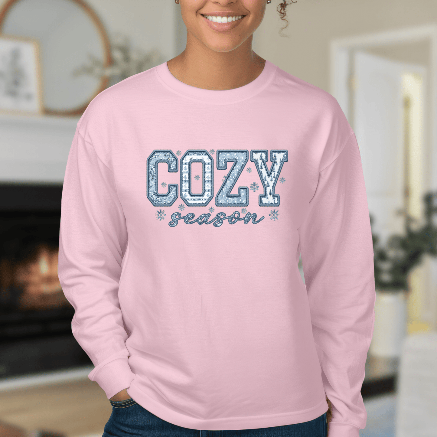 Cozy Season Faux Patchwork Long Sleeve Tee