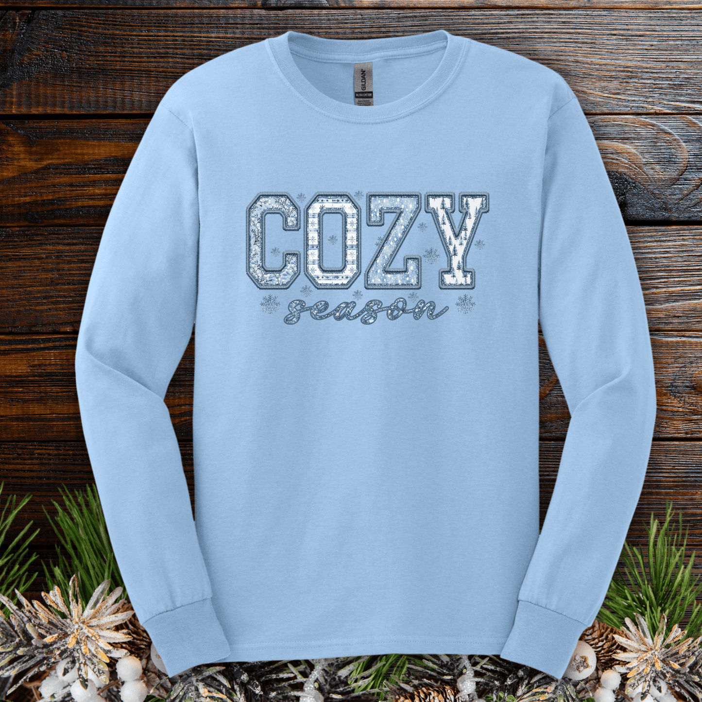 Cozy Season Faux Patchwork Long Sleeve Tee