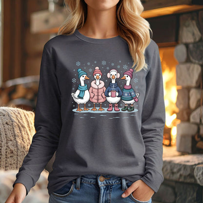 Cozy Winter Geese Winter Long Sleeve Tee