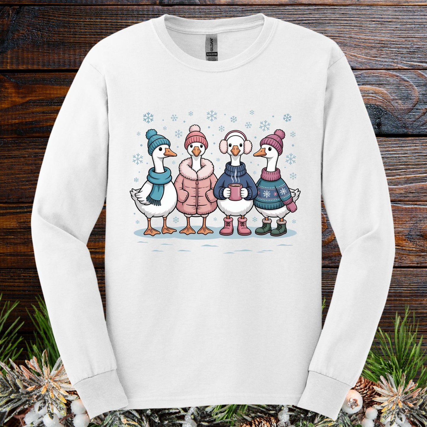 Cozy Winter Geese Winter Long Sleeve Tee