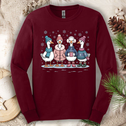 Cozy Winter Geese Winter Long Sleeve Tee