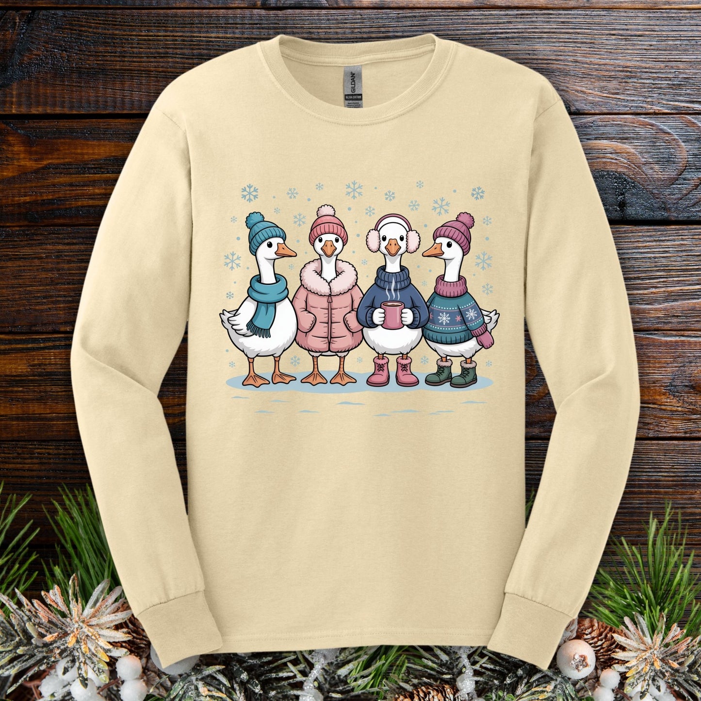 Cozy Winter Geese Winter Long Sleeve Tee