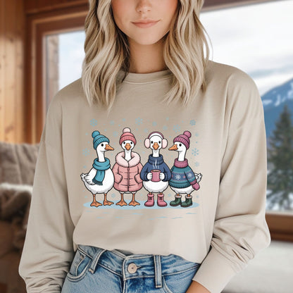 Cozy Winter Geese Winter Long Sleeve Tee