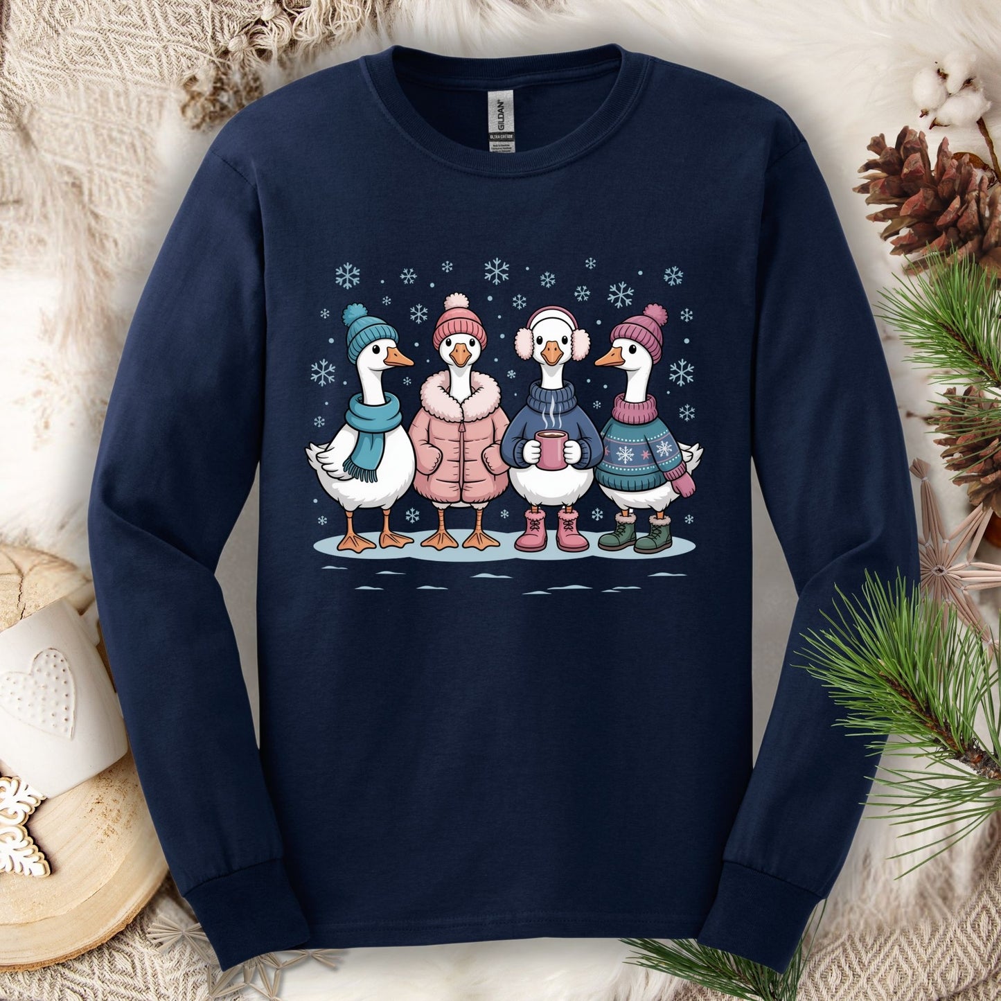 Cozy Winter Geese Winter Long Sleeve Tee