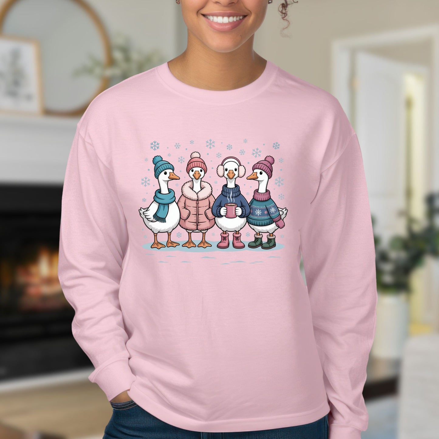 Cozy Winter Geese Winter Long Sleeve Tee