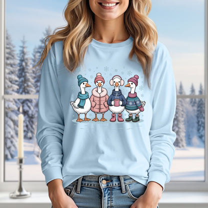Cozy Winter Geese Winter Long Sleeve Tee