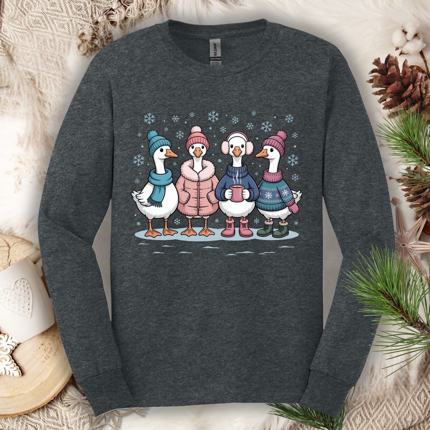 Cozy Winter Geese Winter Long Sleeve Tee