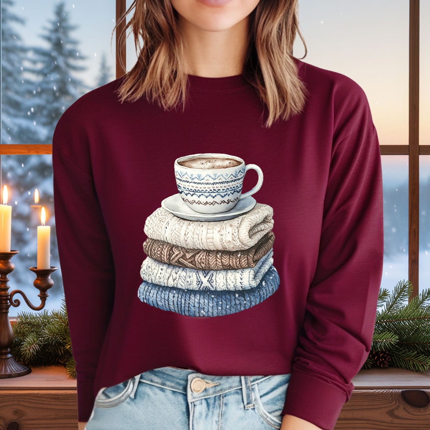 Cozy Winter Wool Sweaters & Coffee Long Sleeve Tee