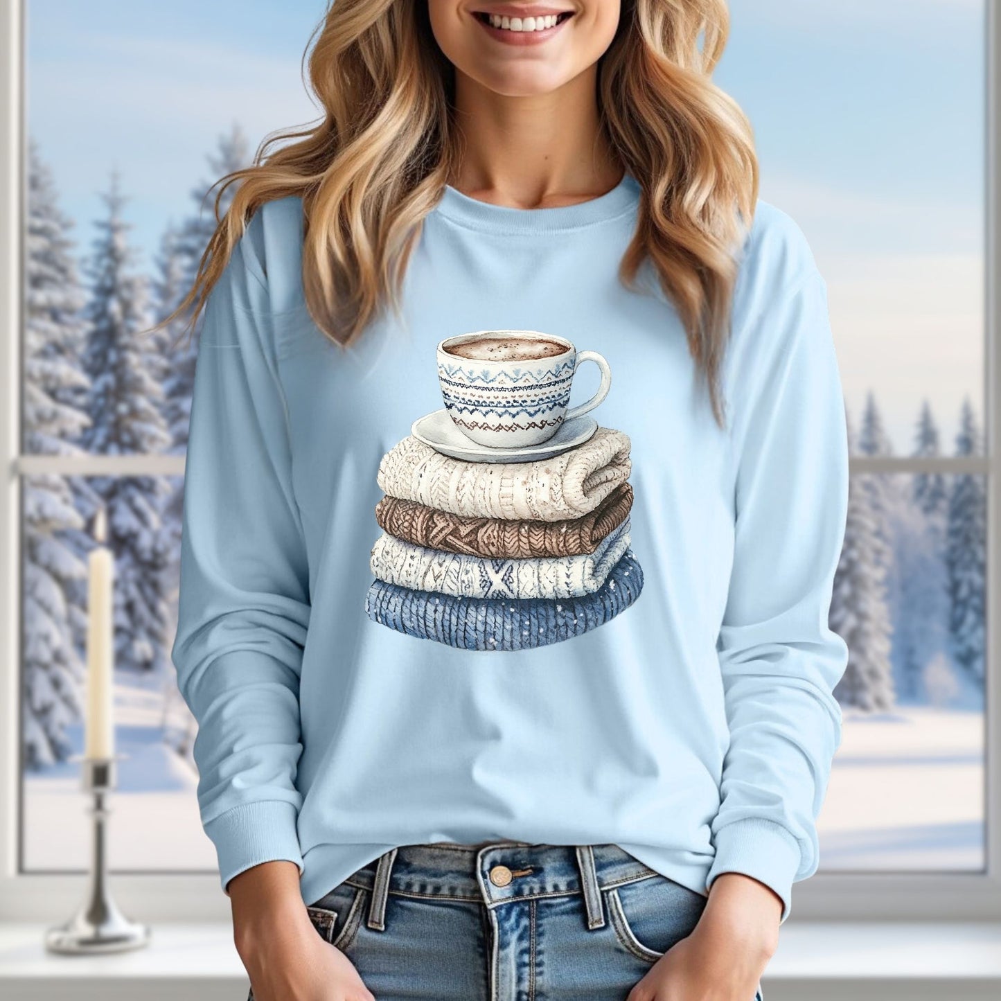 Cozy Winter Wool Sweaters & Coffee Long Sleeve Tee