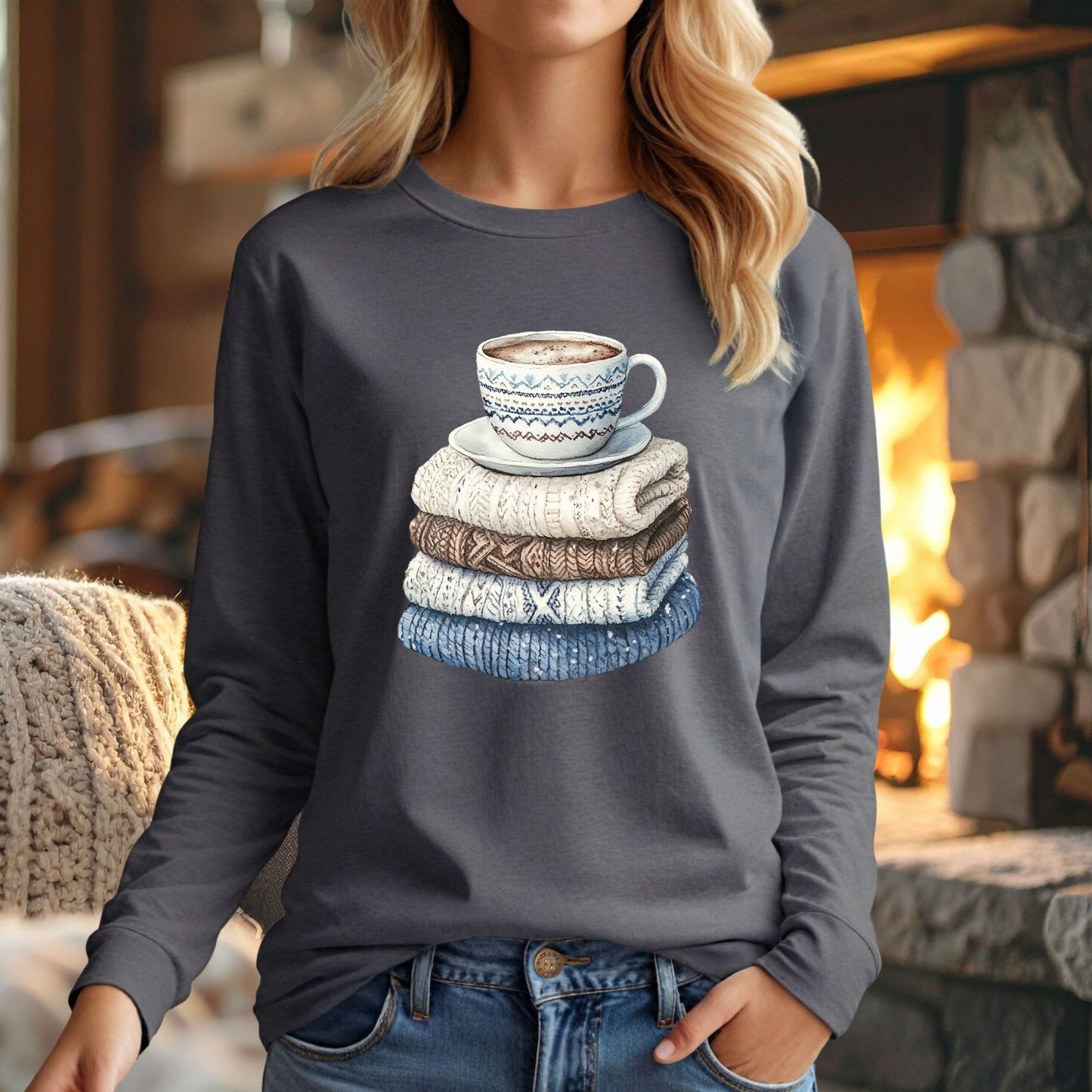 Cozy Winter Wool Sweaters & Coffee Long Sleeve Tee