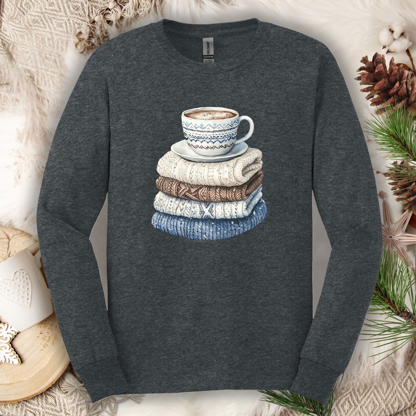 Cozy Winter Wool Sweaters & Coffee Long Sleeve Tee