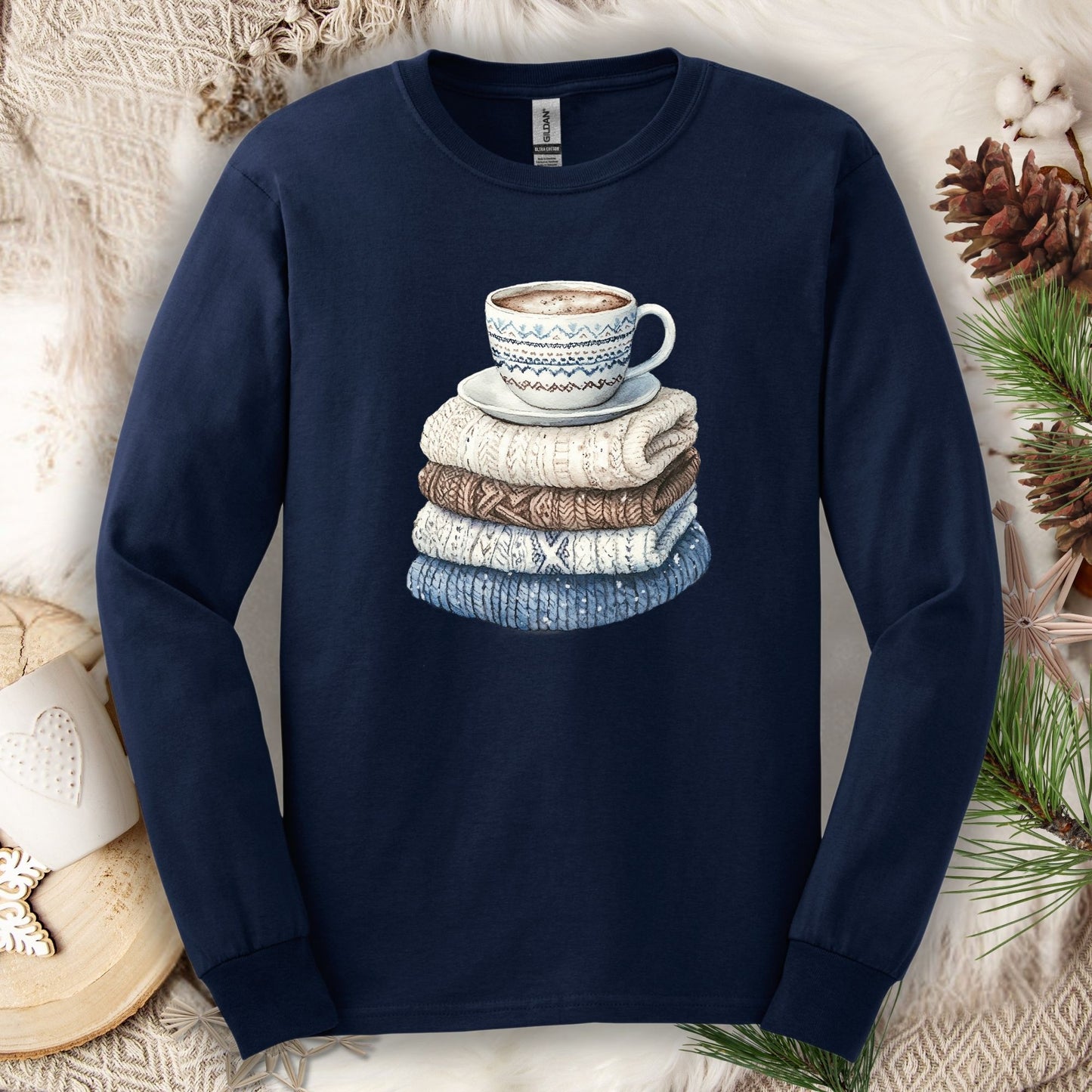 Cozy Winter Wool Sweaters & Coffee Long Sleeve Tee