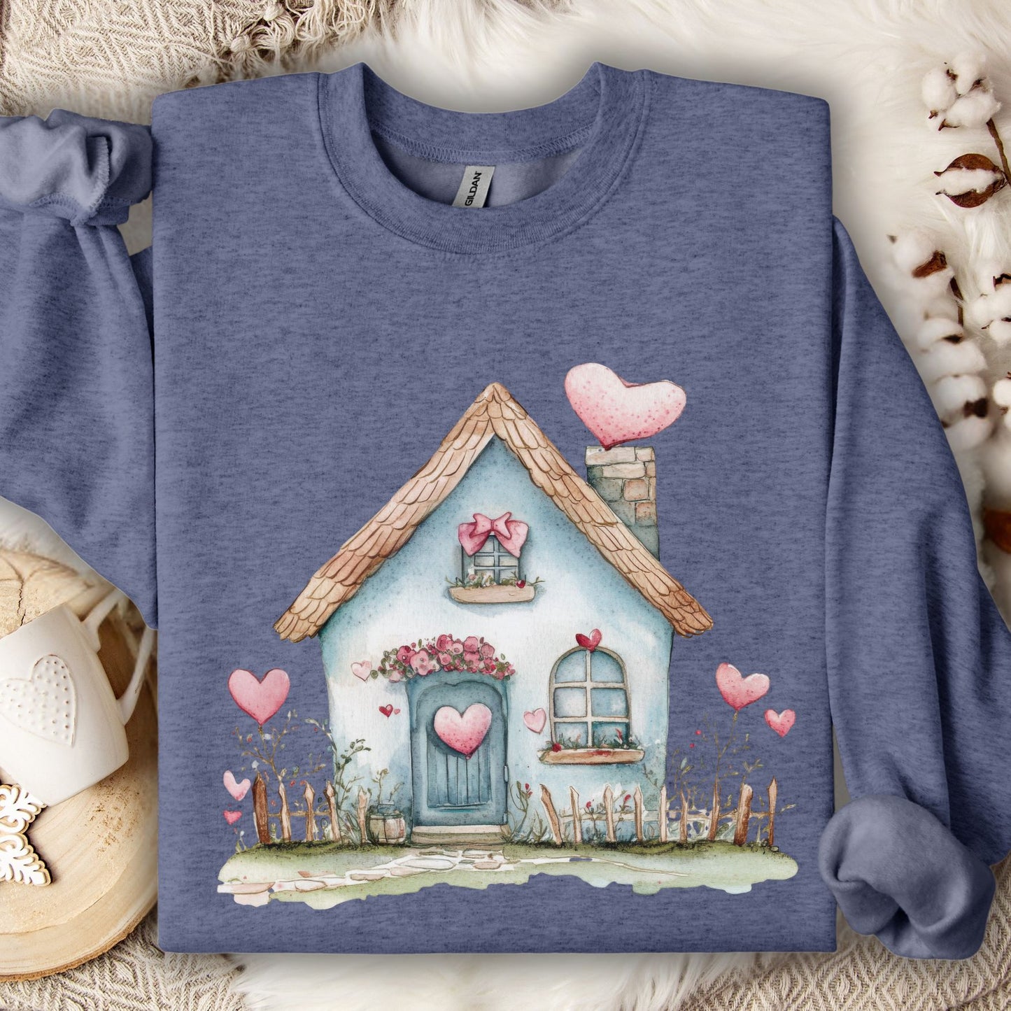 Cute Blue Valentine's Cottage Sweatshirt