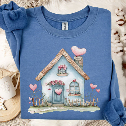Cute Blue Valentine's Cottage Sweatshirt