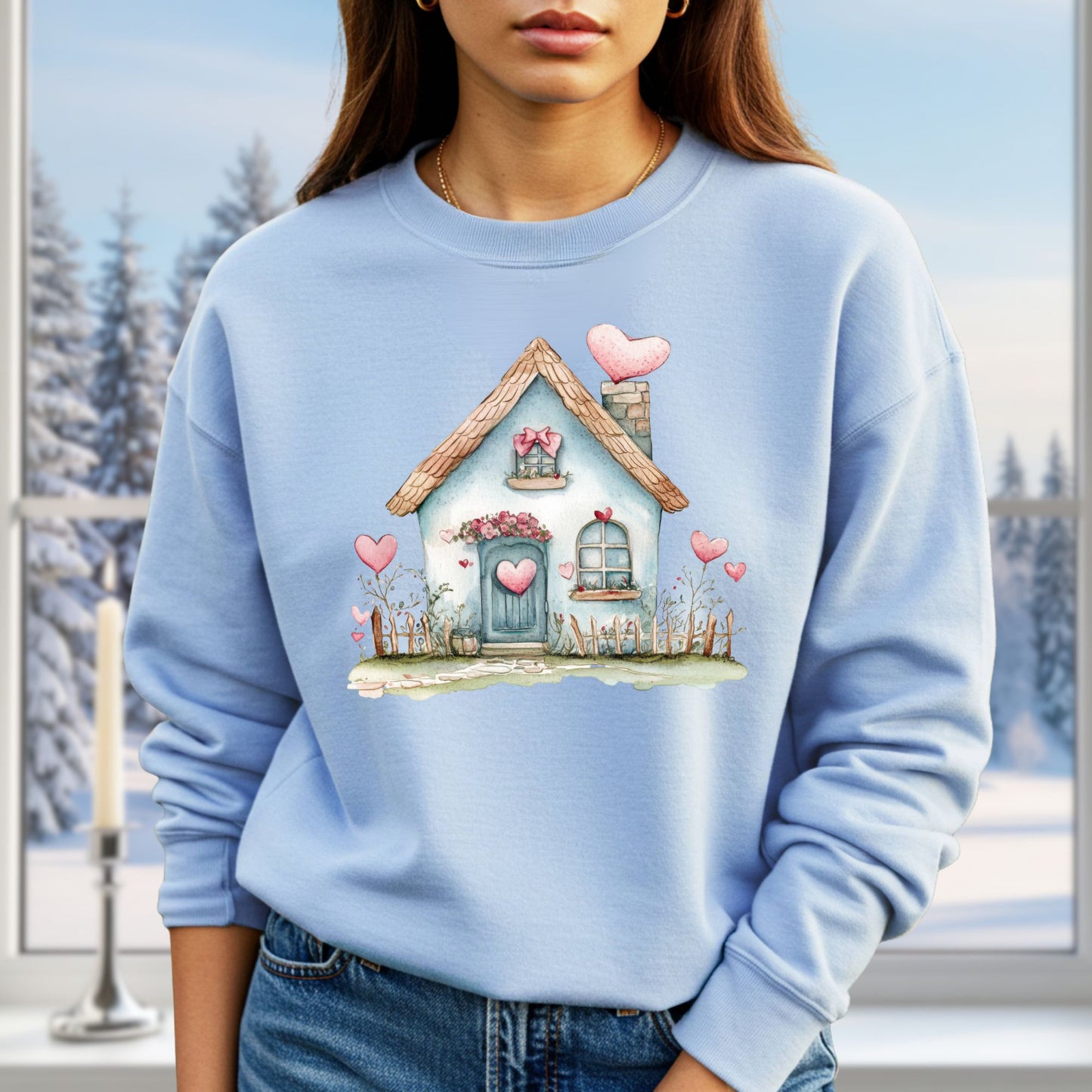 Cute Blue Valentine's Cottage Sweatshirt