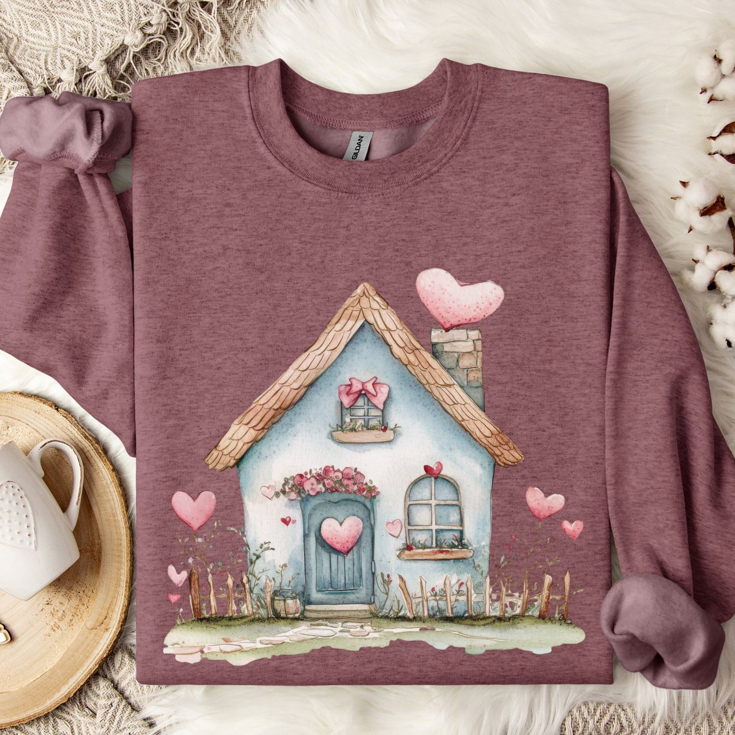 Cute Blue Valentine's Cottage Sweatshirt