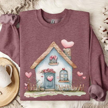 Cute Blue Valentine's Cottage Sweatshirt