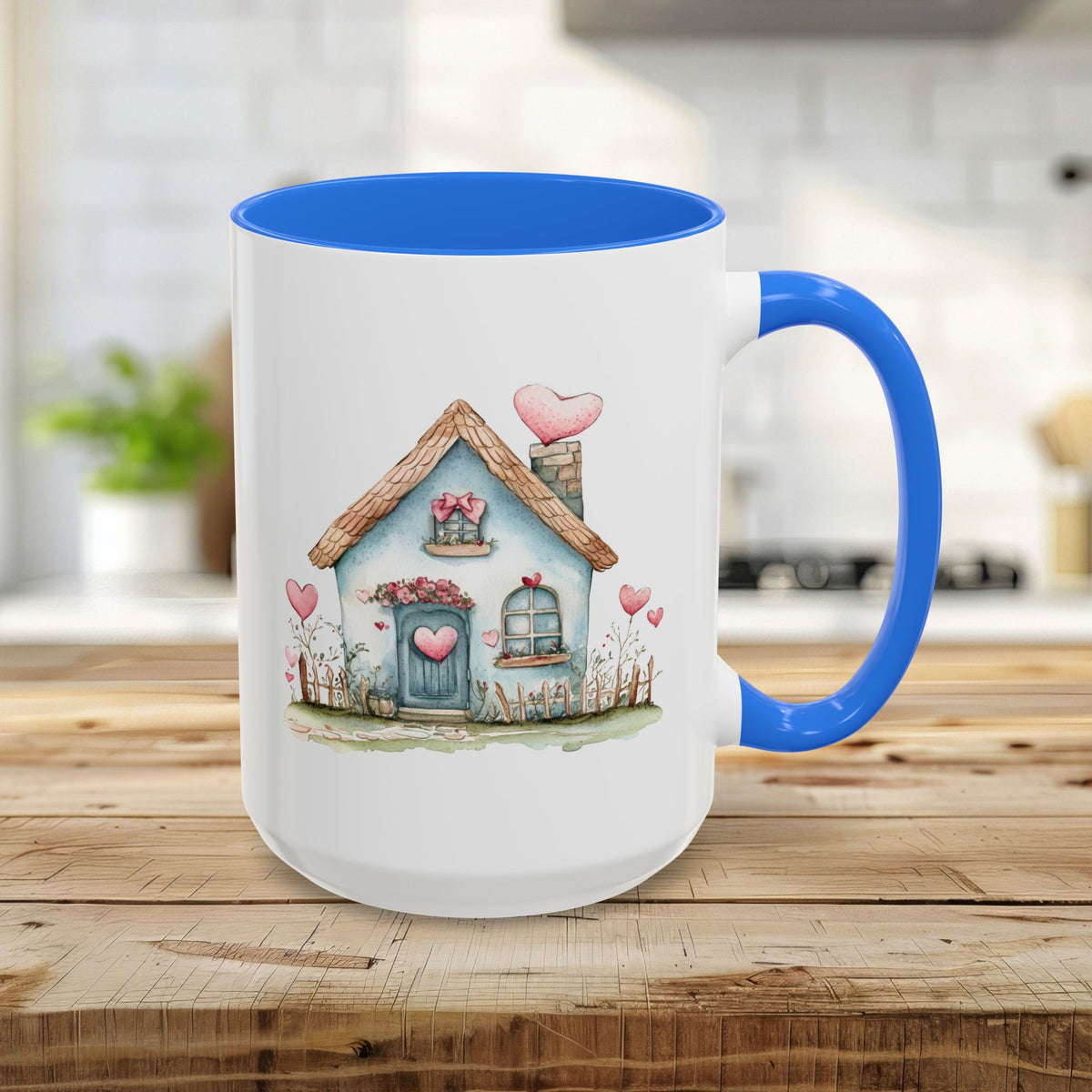 Cute Blue Valentine's Heart Cottage Mug (11/15oz)
