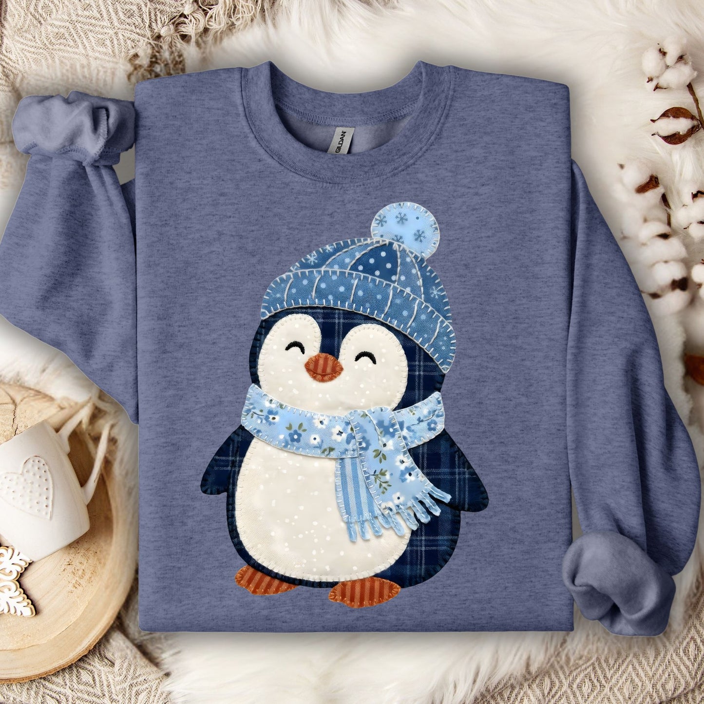Cute Faux Patchwork Winter Penguin Sweatshirt