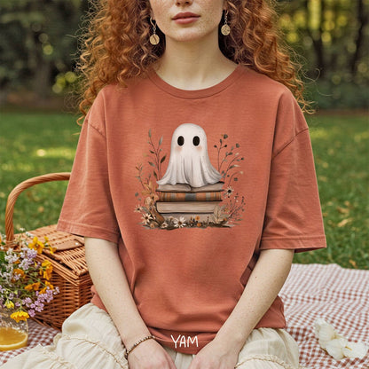Cute Halloween Ghost Reading T-Shirt
