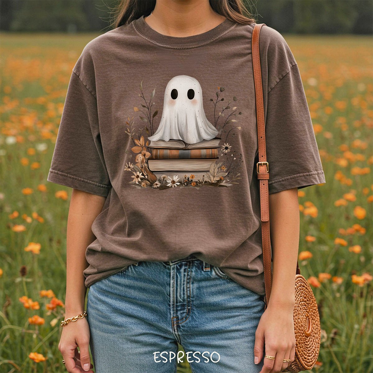 Cute Halloween Ghost Reading T-Shirt