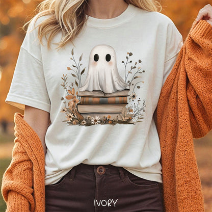 Cute Halloween Ghost Reading T-Shirt
