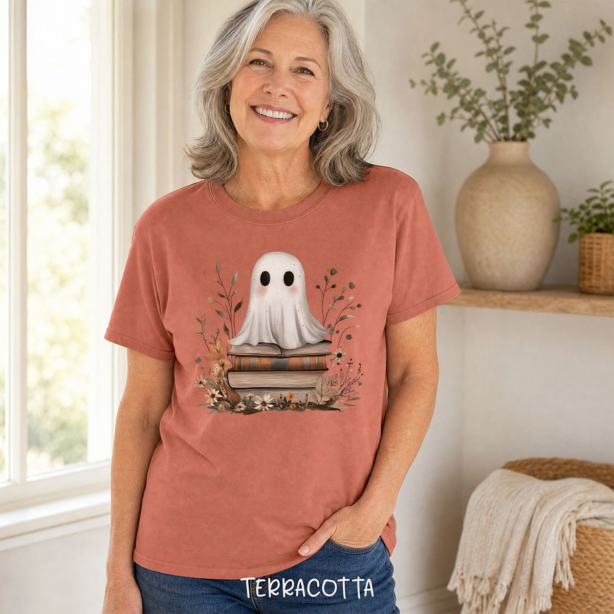 Cute Halloween Ghost Reading T-Shirt