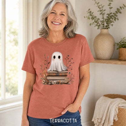 Cute Halloween Ghost Reading T-Shirt