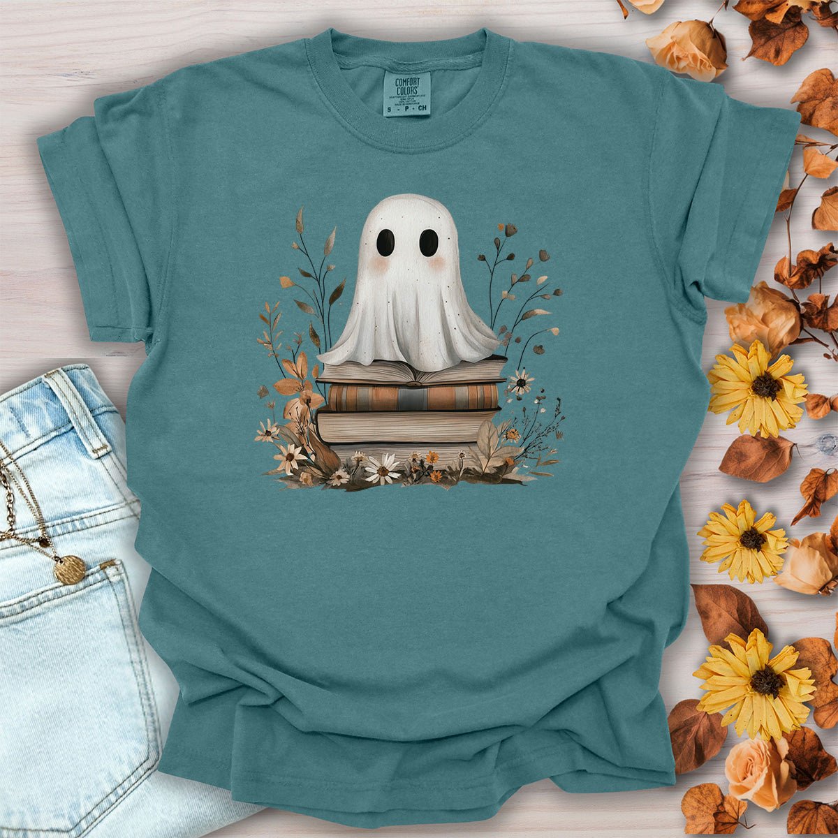 Cute Halloween Ghost Reading T-Shirt