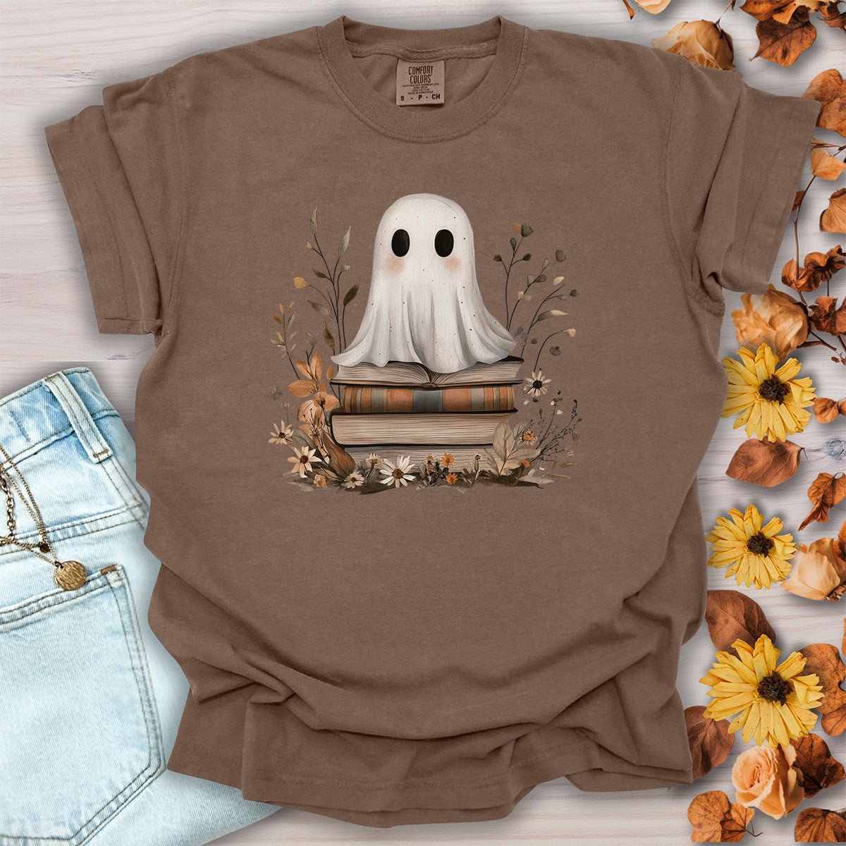 Cute Halloween Ghost Reading T-Shirt
