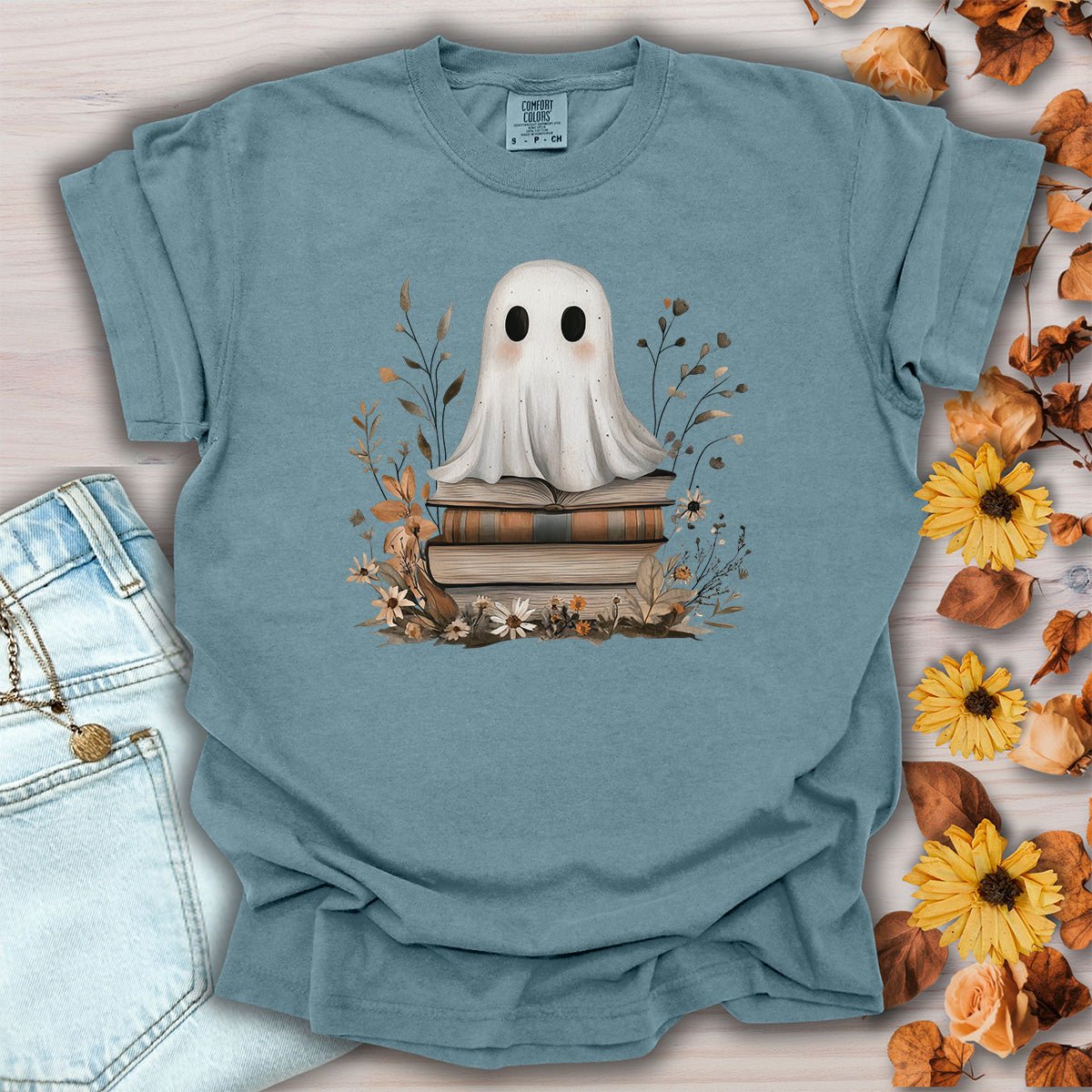 Cute Halloween Ghost Reading T-Shirt