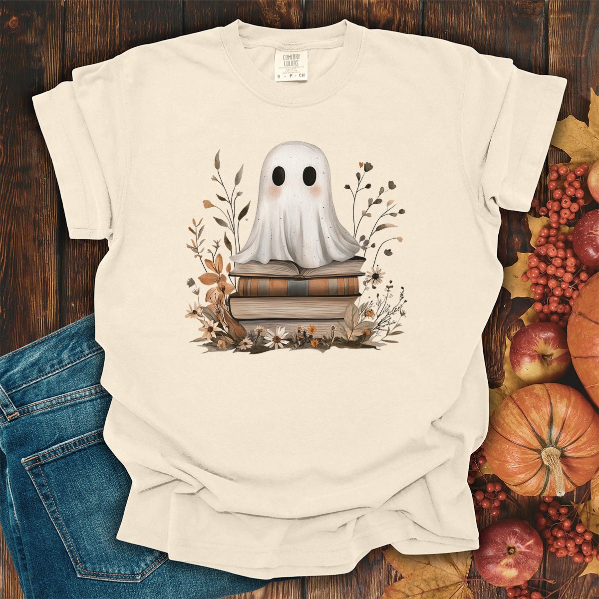 Cute Halloween Ghost Reading T-Shirt