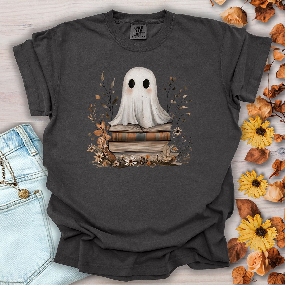 Cute Halloween Ghost Reading T-Shirt