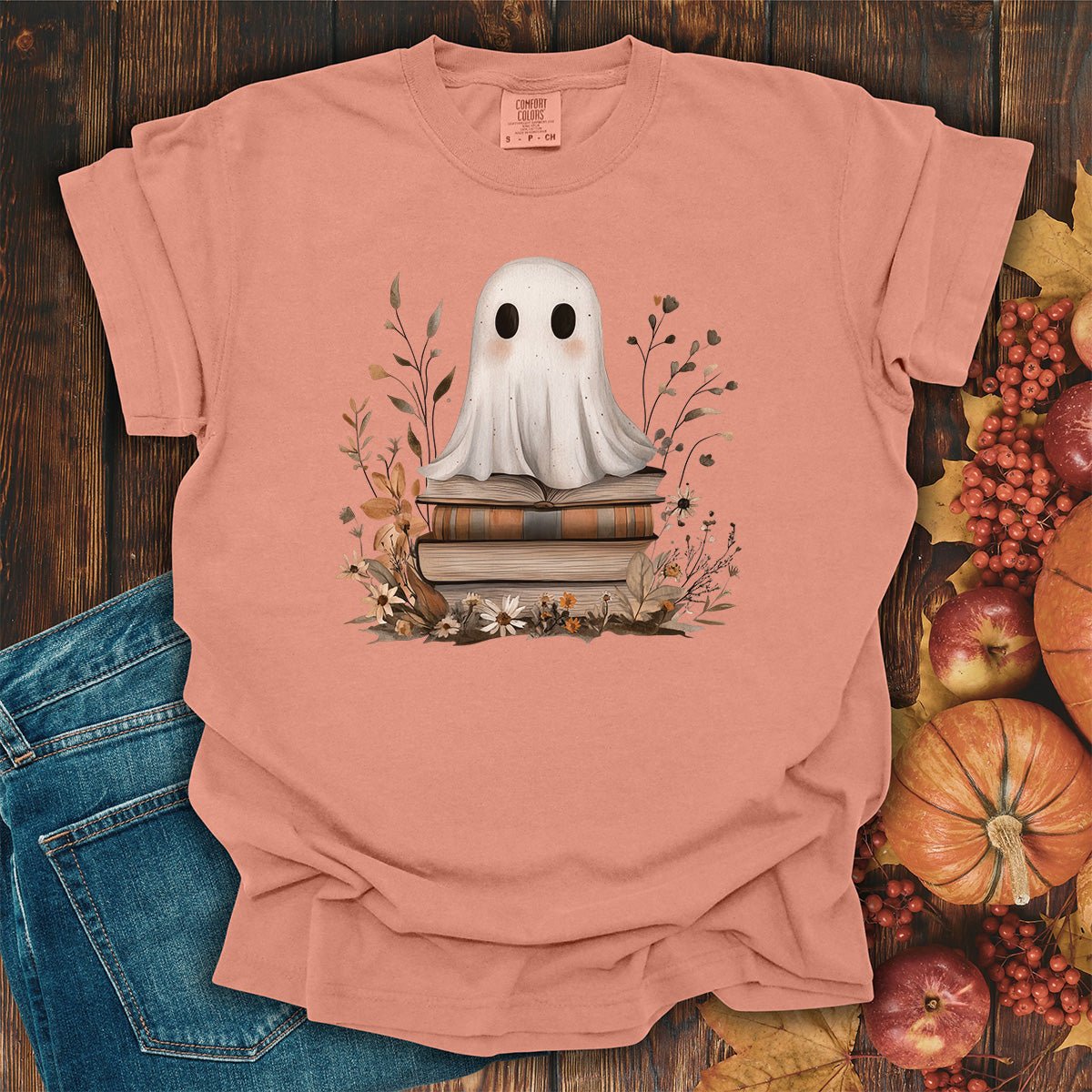 Cute Halloween Ghost Reading T-Shirt