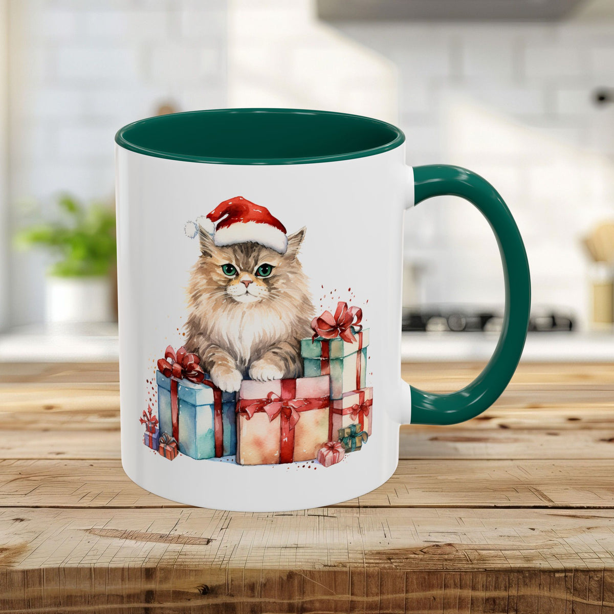 Cute Kitty with Santa Hat & Presents Mug (11/15oz)