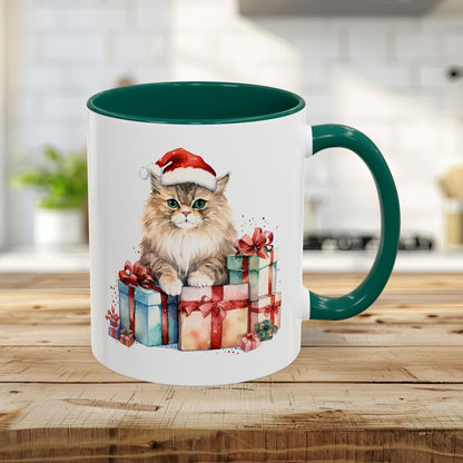 Cute Kitty with Santa Hat & Presents Mug (11/15oz)