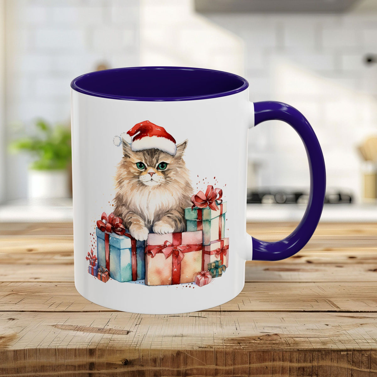 Cute Kitty with Santa Hat & Presents Mug (11/15oz)