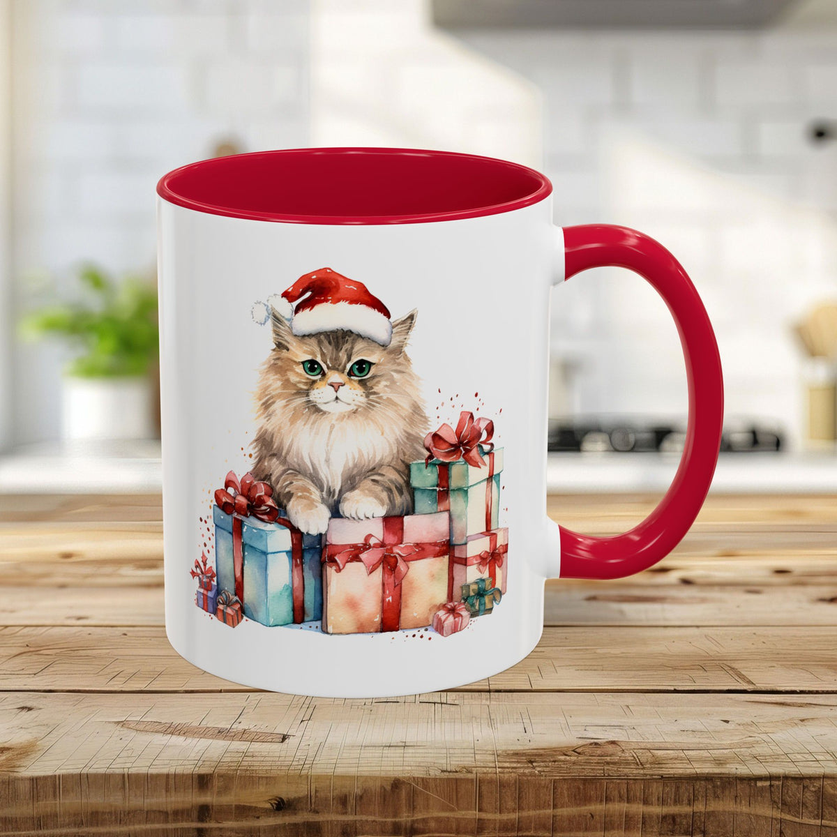 Cute Kitty with Santa Hat & Presents Mug (11/15oz)