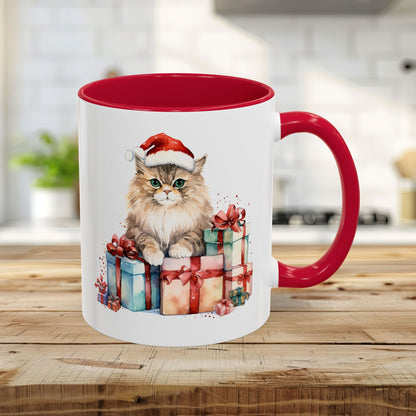 Cute Kitty with Santa Hat & Presents Mug (11/15oz)