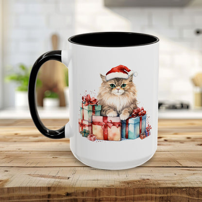 Cute Kitty with Santa Hat & Presents Mug (11/15oz)
